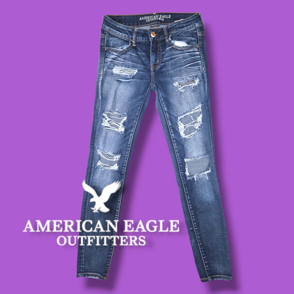 American Eagle Outfitters Blue Lowrise Super Stretch Jeggings/Skinny Jeans
